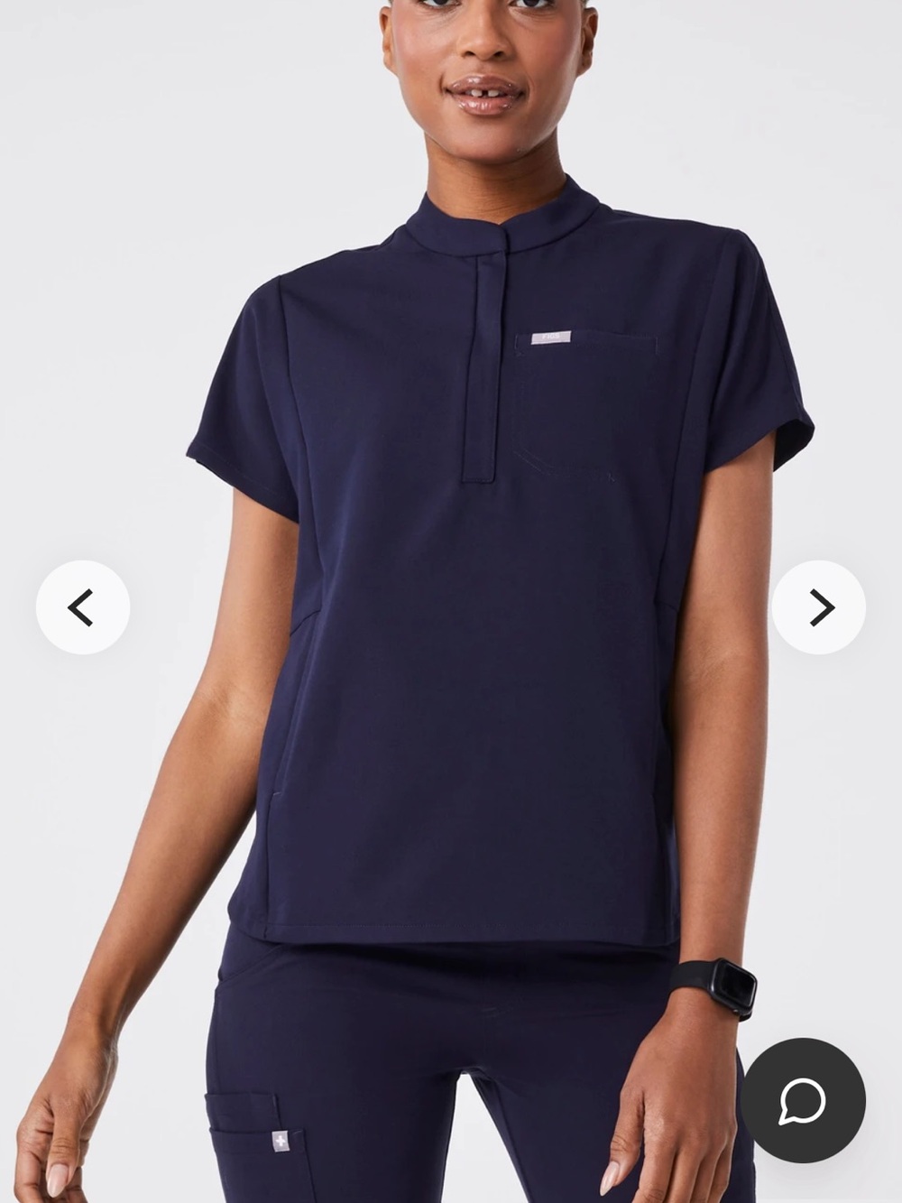 Figs Navy Short-Sleeve Mock-Collar Women's Top